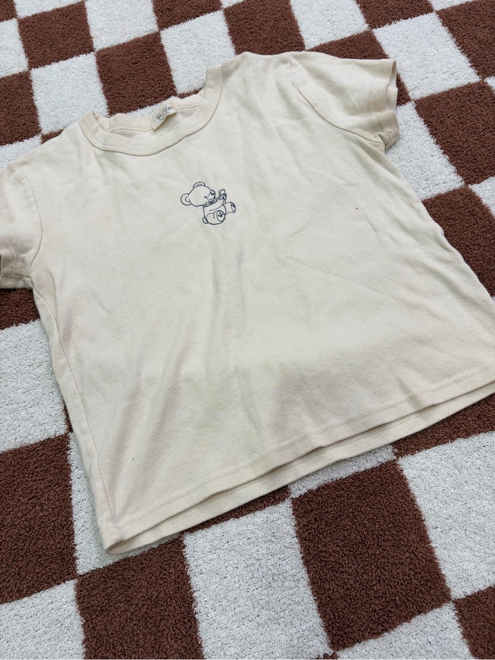 Brandy Melville Cream Bear Graphic Short Sleeve Tee